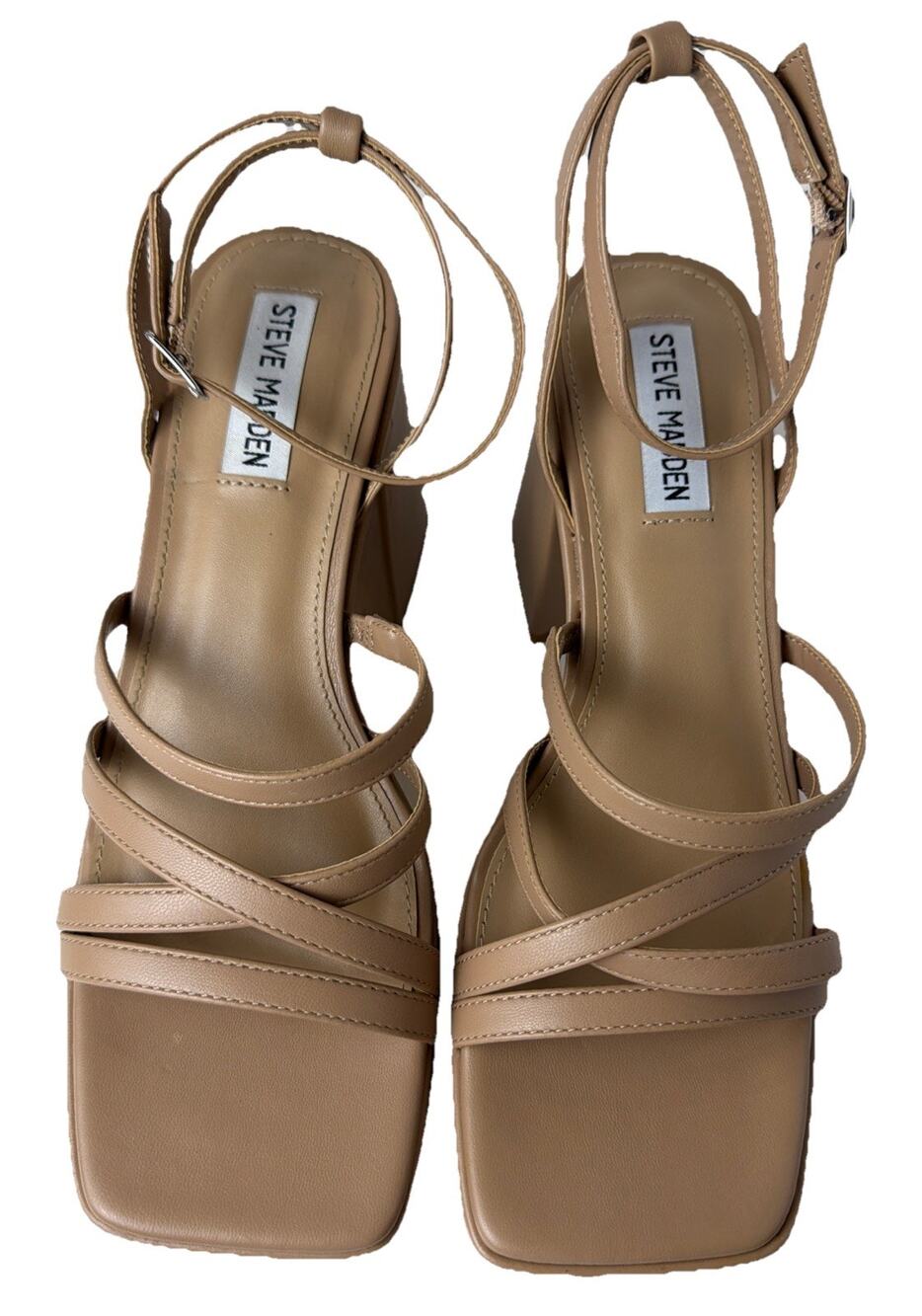 Steve Madden Barbb Ankle Strap Platform Heels Shoes Tan Sz 8.5M